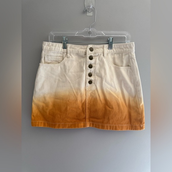 Forever 21 Denim Mini Skirt Women’s SZ L Orange Tie Dye Button Front Pockets Y2K - Picture 1 of 7